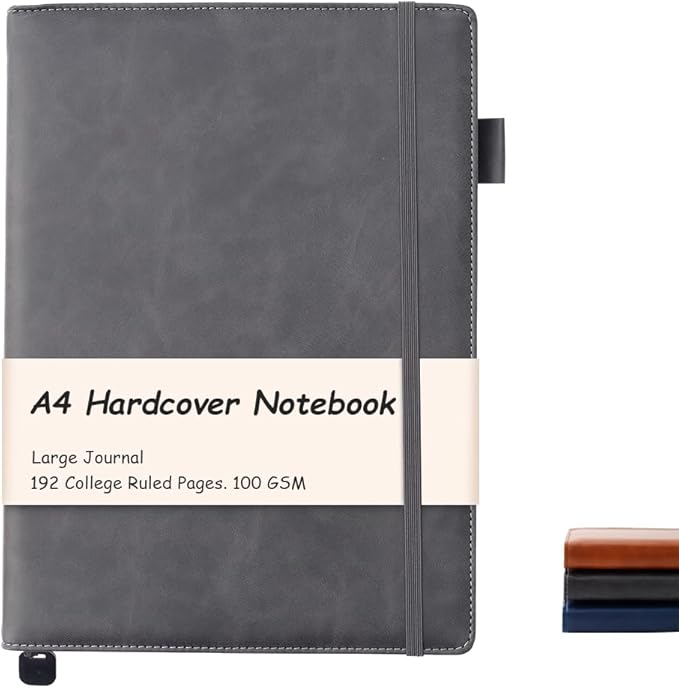 King Mills A4 Hardcover Notebook 8.5 X 11, A4 College Ruled Notebook, Black | 192 Pages, 100GSM Premium Paper, A4 Notebook Hardcover, PU Leather Cover, Pen Loop