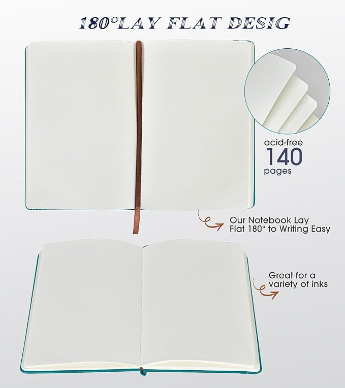 Biuwory A5 Hardcover Blank Journal Notebook, Leather Sketchbook for Drawing | 140 Unlined Pages Vintage Notebook, 5.7"×8.3" Travel Diary for Work, School, Art Journal, Daily Writing for Women & Men