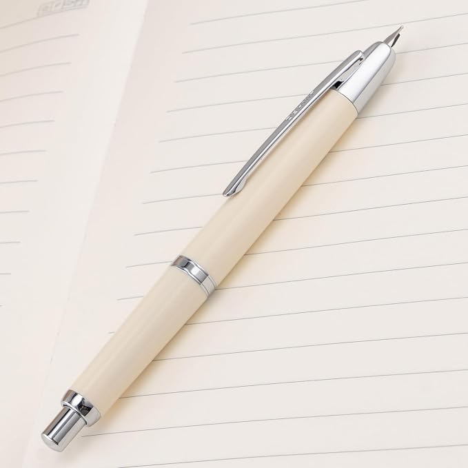 Jinhao 20 Press Retractable Fountain Pen Extra Fine Nib with Converter Resin Writing Gift Pen, Ivory with Silver Clip