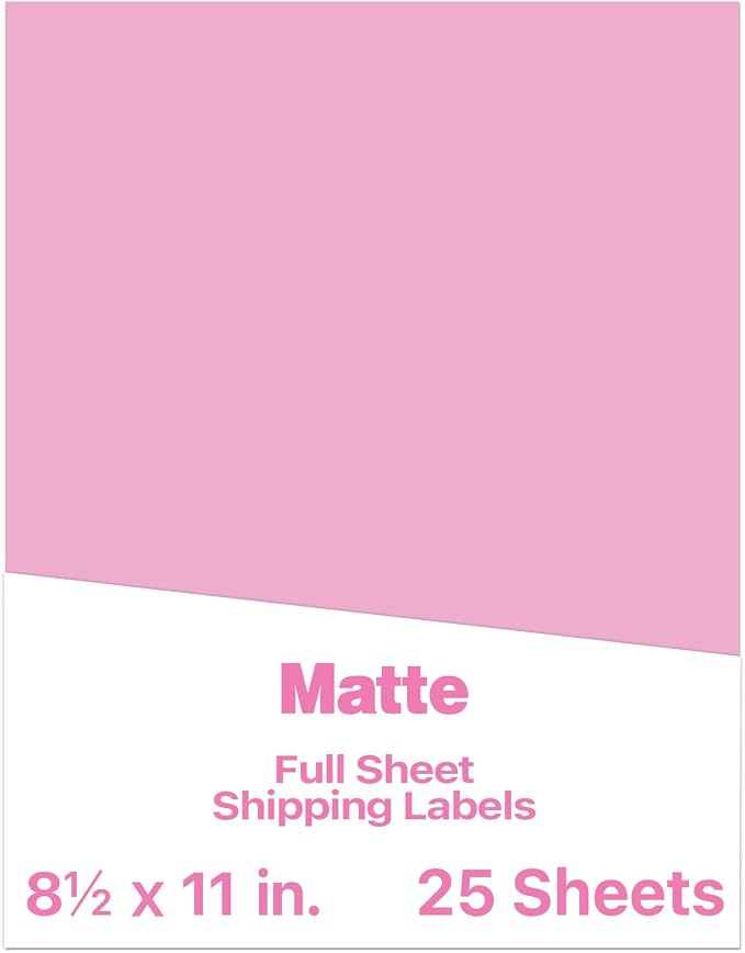 Matte Pink Printable Sticker Paper, 25 Sheets Printable Sticker Paper, Laser/Inkjet Printing- Letter Size (8.5" x 11")