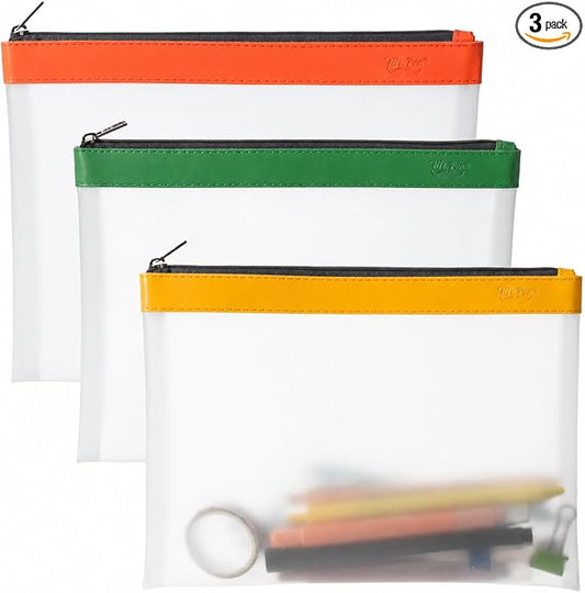 Mr. Pen- Clear Pencil Pouch, 9" x 6.88", 3 Pack, Durable TPU Material | Large Water-Resistant Pencil Bags with Smooth Zipper, Multipurpose Clear Pouch for Stationery, School, Office