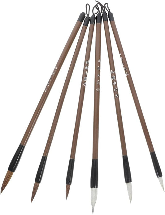 6pcs Chinese Calligraphy Brush Set for Writing and Ink Painting | Mixed Hair | Beginner Calligraphy Set for Watercolor Painting and Lettering Practice