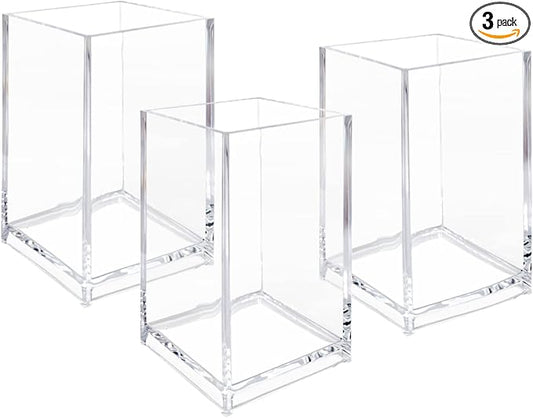 Newkita 3 Pack Clear Acrylic Cosmetic Pencil Pen Holder Cup, Clear Makeup Brush Holder, Desk Acrylic Brushes Storage