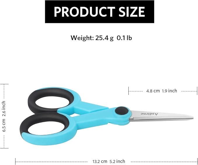 Asdirne 5” Detail Scissors, Embroidery Scissors with Sharp Stainless Steel Blade and Soft Handles, Great for Sewing, Craft, Office and School, 3 Pcs, Blue/Black