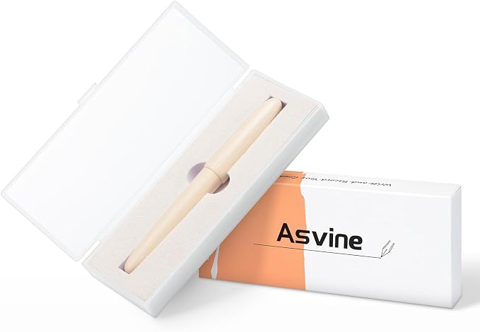 Asvine C80 Fountain Pen #8 Stub 1.1mm Nib Large Handcraft Pen with Converter Pen Box Collection Set (Ivory)