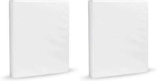 Amazon Basics 3-Ring Binder, 1-Inch, Customizable, with Pockets for Organization, White, 2-Pack