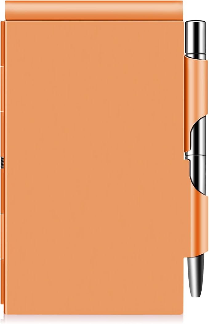 amassan Metal Small Notebook, Mini Notepad, Small Pocket Notepad Aluminum Note Case with Mini Metal Pen and 60-Page Sheets - Memo Books Note Pads(Orange)