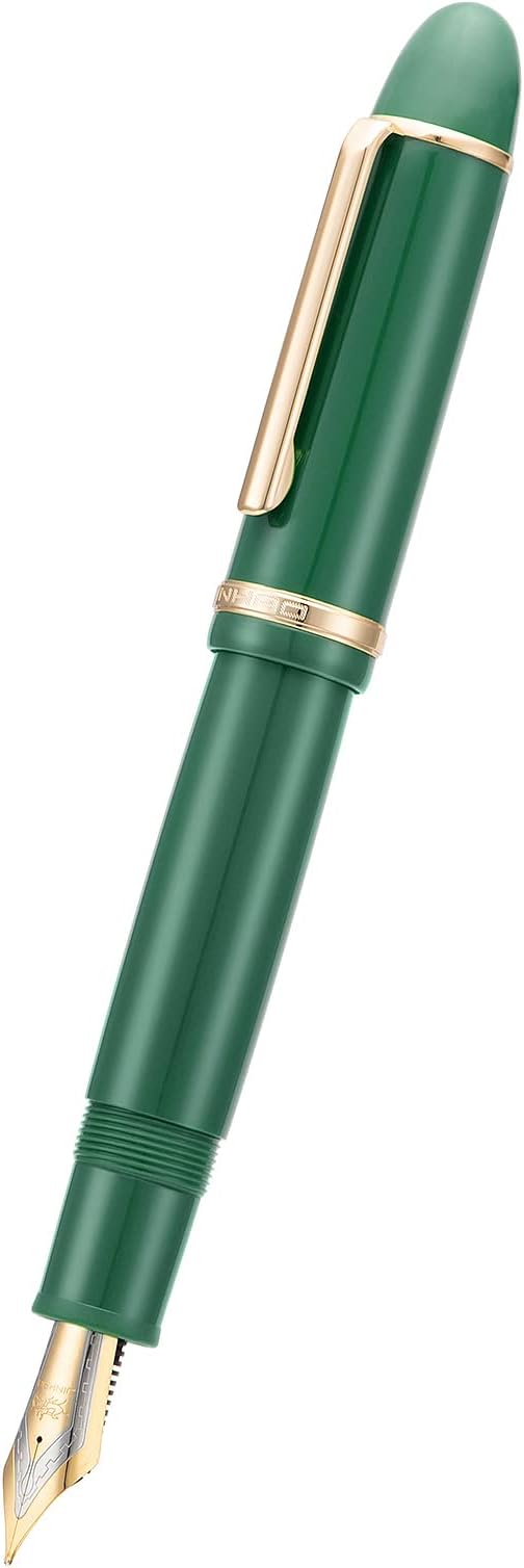 Jinhao X159 Dark Green Acrylic Fountain Pen, Size 8 Extra Fine Nib Gold Trim Classic Design Smooth Writing Pen with Converter