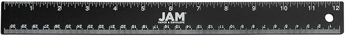 JAM PAPER Strong Stainless Steel Ruler - 12 Inch - Metal Ruler with Non-Skid Cork Backing - Black Metallic - Sold Individually
