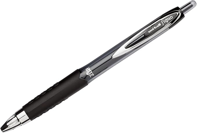 uniball™ 207 Gel Pens, Black Ink, 0.7mm Medium Point, Retractable, 12 Count, Smooth Writing, Fraud-Resistant, uni Super Ink™