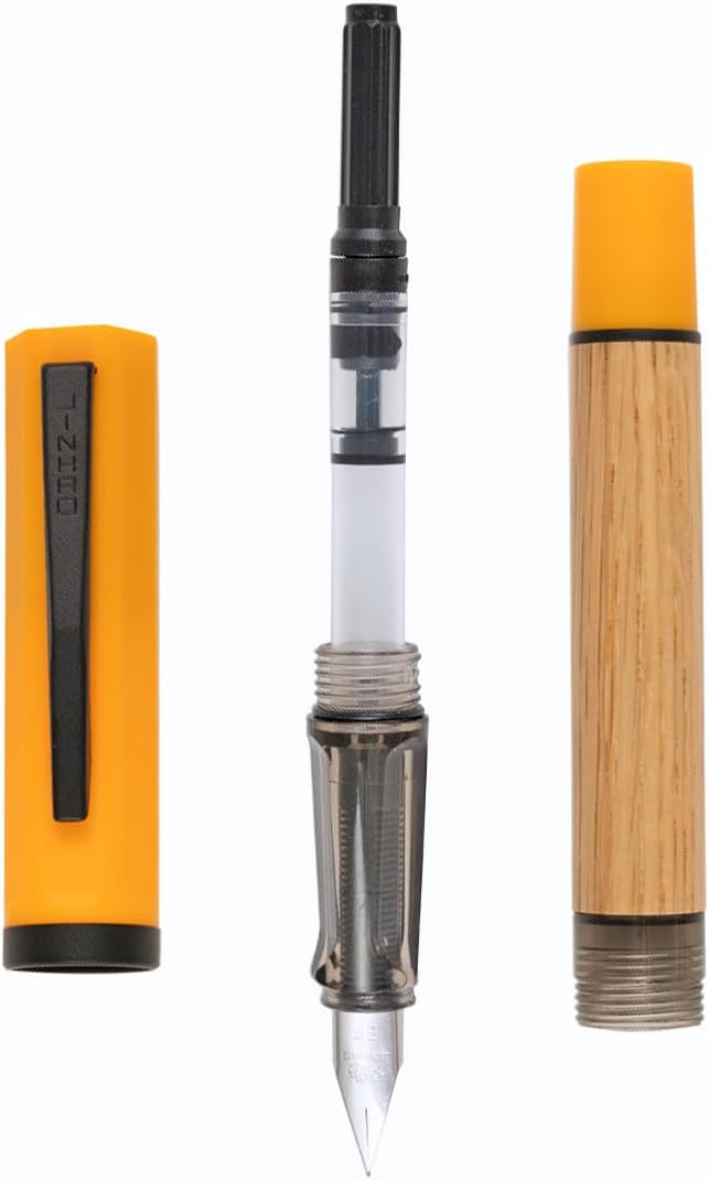 Jinhao 58 Natural Oak Wood Fountain Pen, Fine Nib Writing Pen (Turmeric) | Handcrafted natural oak wood pen with converter. Elegant executive gift for journaling, sketching & calligraphy.
