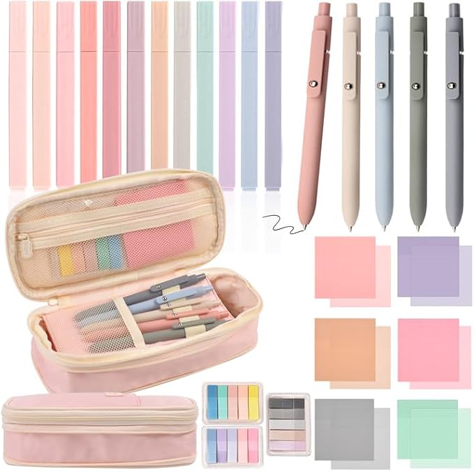 Aesthetic School Supplies Pen Highlighter - Bible Writing Correction Set | 27 Pcs Cute Stationery Set Bible Note Taking Supplies Aesthetic Highlighter Pencil Case Bag Study Supplies for School College