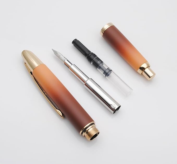 JINHAO 10 Press Fountain Pen, Retractable Metal Pen with Ink Converter (EF Nib 0.38mm, Gradient Coffee)