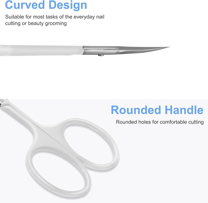 CGBE Cuticle Scissors, Extra Fine Curved Eyebrow Scissors, White | Stainless Steel, Round Handle, Precise Pointed Tip, Hangnail And Dry Skin Trimming, Russian Manicure Care