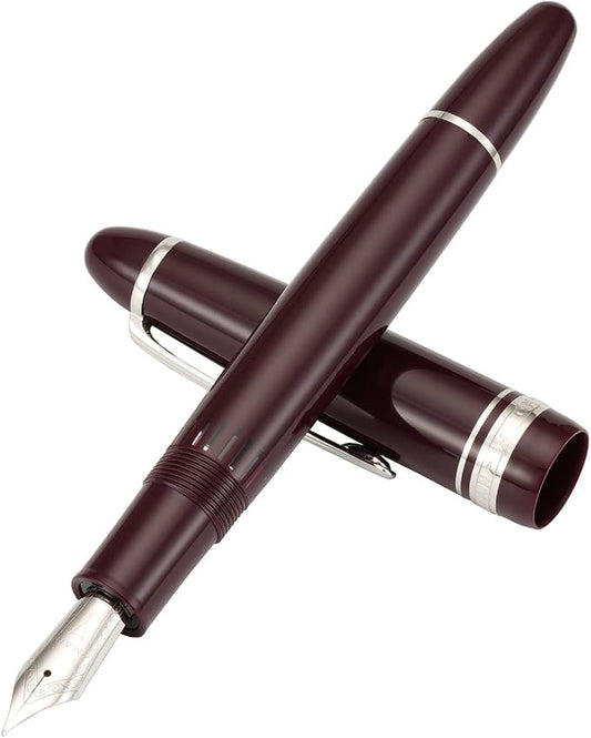 erofa Majohn P136 Piston Fountain Pen Medium Nib with Box, Red Resin Writing Pen Set