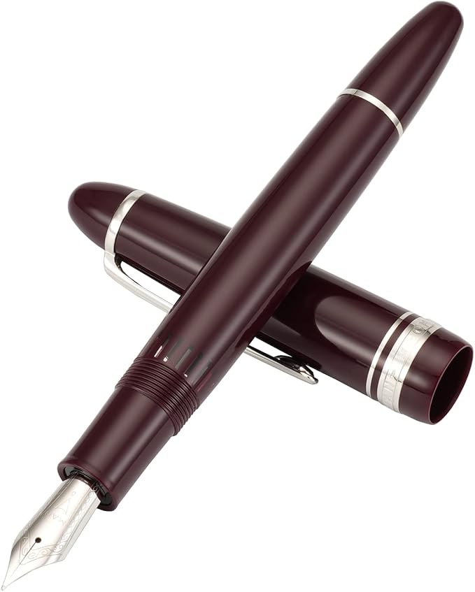 erofa Majohn P136 Piston Fountain Pen Extra Fine Nib with Box, Red Resin Writing Pen Set