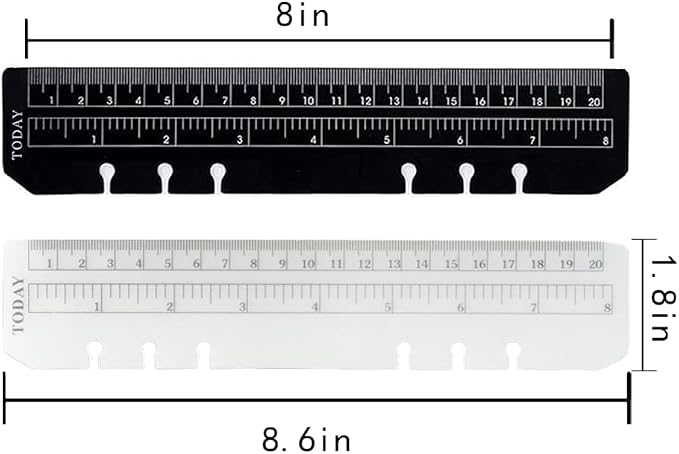 2Pcs Black/Clear Plastic Page Marker Pouch Measuring Today Ruler for A5 Size 6-Hole Binder Notebook (A5, Black + Clear)