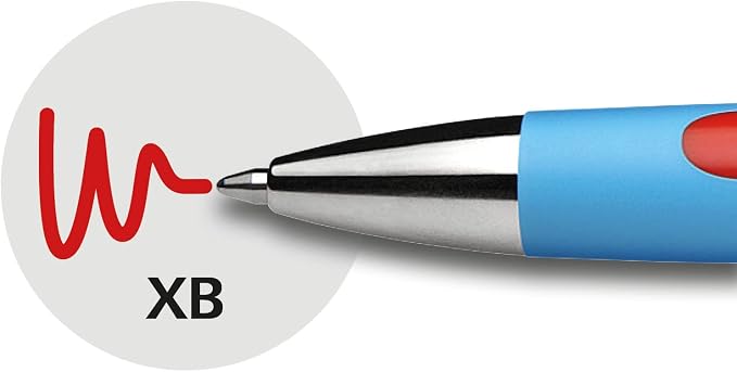 Schneider Slider Rave XB (Extra Broad) Ballpoint Pen, Refillable + Retractable, 1.4 mm, Light Blue Barrel, Red Ink, Box of 5 Pens (132502)
