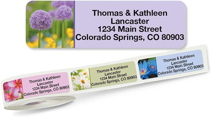 Colorful Images Floral Fantasy Rolled Personalized Return Address Mailing Labels with Dispenser, Customize with Name & Shipping Address, 500 ¾” x 2½” Self Adhesive, Easy Peel Label Roll