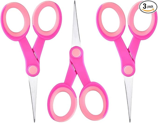 5 Inch Detail Scissors, Embroidery Scissor with Stainless Steel Blade, Soft Comfort-Grip, Straight Fine Tips Small Sewing Scissors Set, 3 Pack, Pink