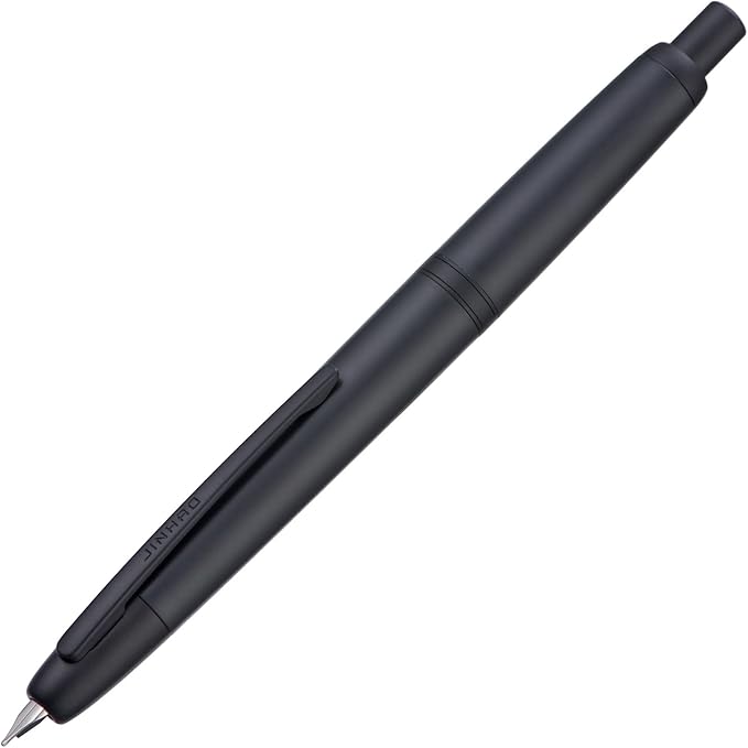 Jinhao 20 Press Fountain Pen, Matte Black Retractable Extra Fine Nib with Ink Converter Set (Black Clip)
