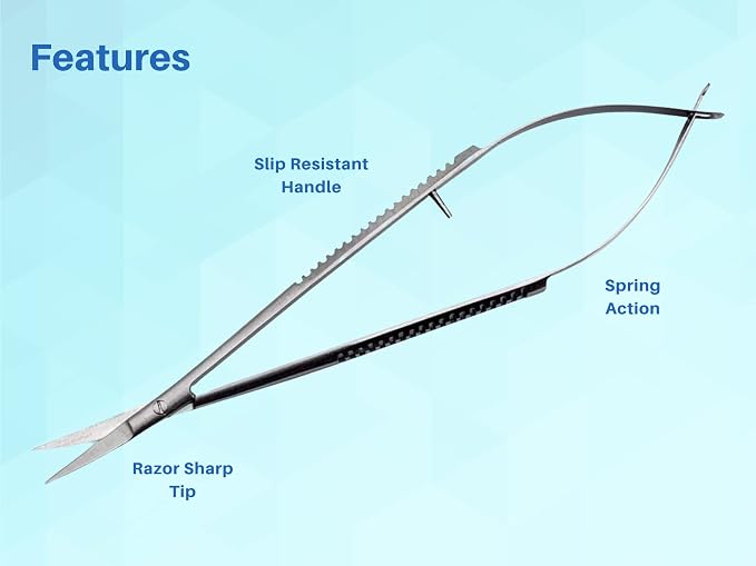 ARTMAN INSTRUMENTS Micro Scissors - 5.5" Straight Tip Castroviejo Eyebrow Trim Scissors - Spring Action, Extra Sharp, for ENT, Eye, Skin, Dental, and Veterinary Surgery