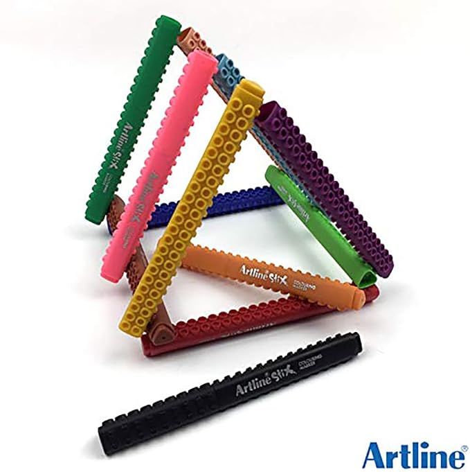 Artline Stix Stackable Brush Markers, Assorted Colors, 6 Pack | Connecting marker pens for hand lettering, calligraphy, coloring, drawing and creative building activities