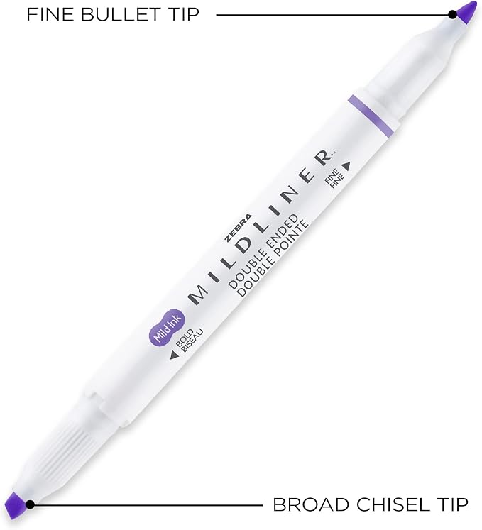 Zebra Pen Mildliner Double Ended Highlighter Set, Broad and Fine Point Tips, Assorted Ink Colors (Pack of 6, 90 Count Total)