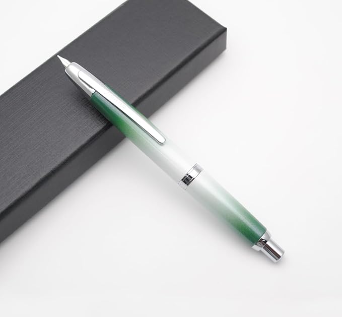 JINHAO 10 Press Fountain Pen, Retractable Metal Pen with Ink Converter (EF Nib 0.38mm, Gradient Grass Green)