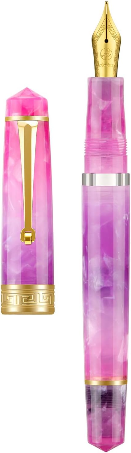 Asvine P20 Piston Fountain Pen Gradual Purple Resin, Iridium Extra Fine Nib Gold Trim Smooth Writer Collection with Case Set
