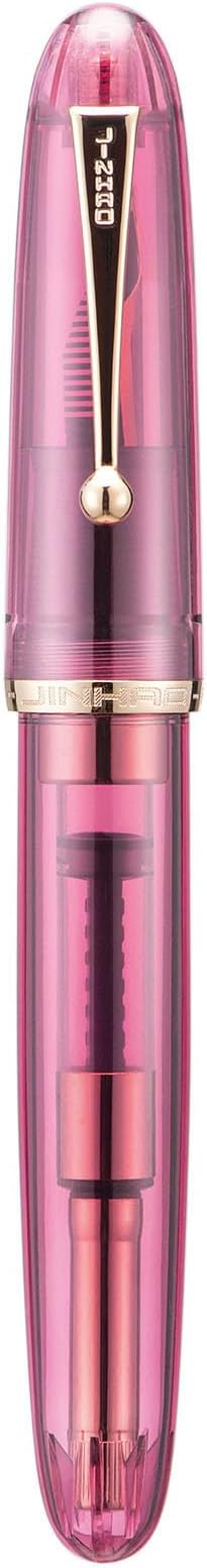 Jinhao 9019 DaDao Series Fountain Pen, Size 8 Medium Nib with Large Ink Converter, Transparent Wine Red Acrylic Design Smooth Writing Pen (Gold Trim)