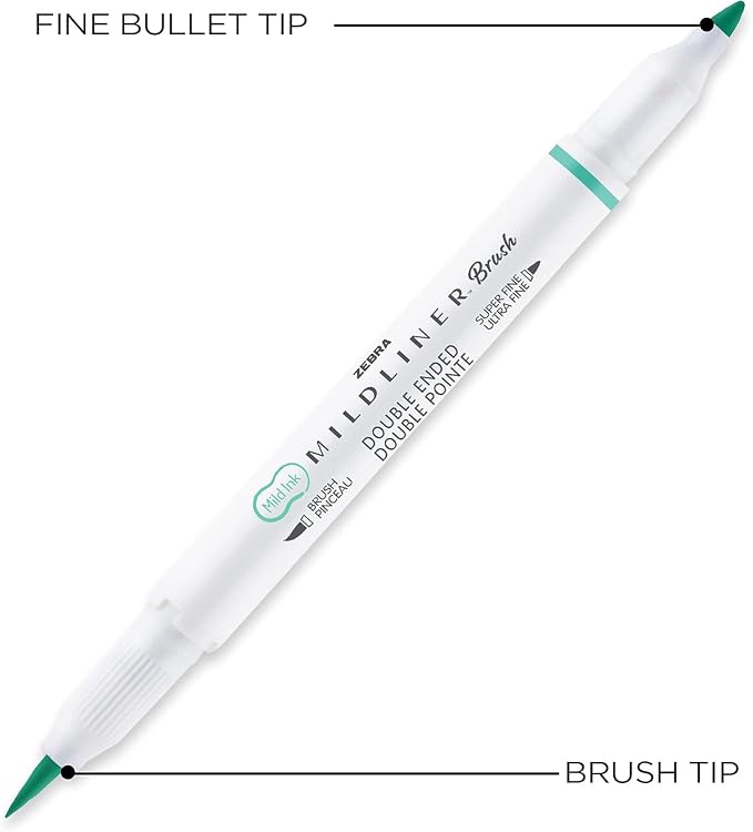 Zebra Pen MILDLINER No Bleed Brush Pen, Assorted Soft, Dual Tip, 10-Pack
