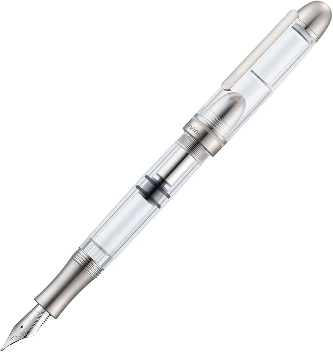 Asvine P36 Titanium Fountain Pen Piston Filling, Iridium Medium Nib Clear Transparent Acrylic Smooth Writing Pen Case Set