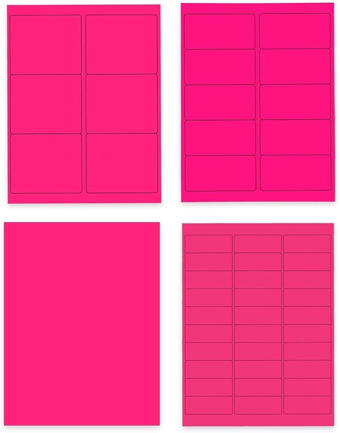 JAM PAPER Shipping & Mailing Address Labels - Multi Size Assortment - Neon Pink - 370/Pack