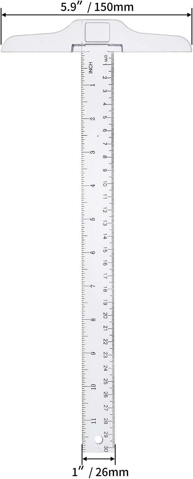 Junior T-Square Plastic Transparent T-Ruler 30cm/ 12 Inch for Drafting & Art Framing 1pc