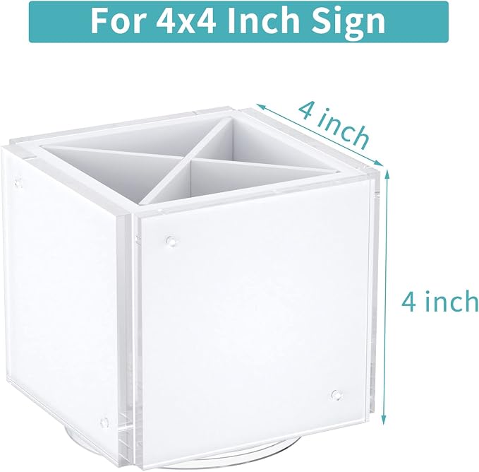HIIMIEI Acrylic Picture Frames for Desk, 4-side Photo Cube for Home, Office | 360° Rotating Desktop Organizer, for Pencil, Makeup Brushes, White, 4"x 4"