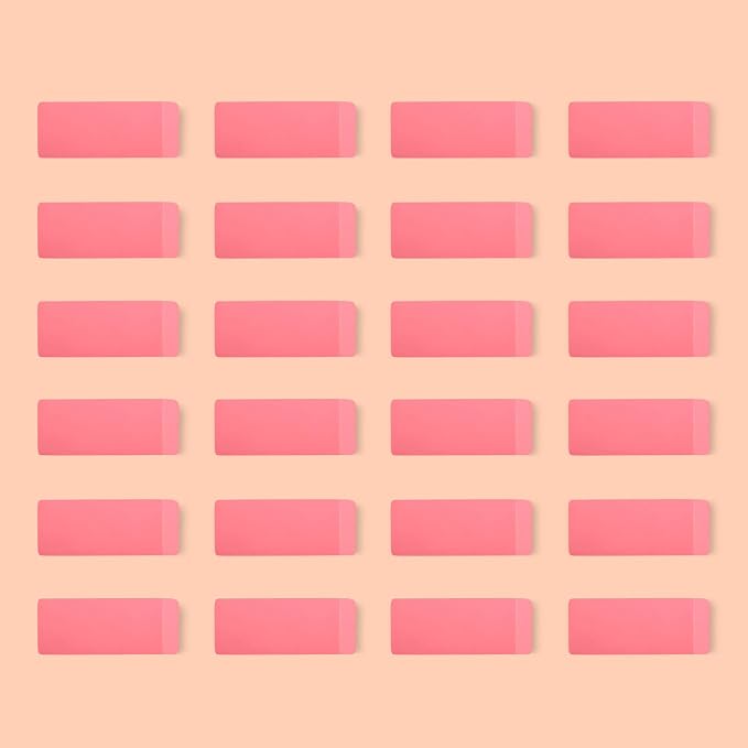Amazon Basics Rectangular Erasers for School and Office, Pink, Art Eraser for Drawing, Stationery Supplies, 24 Count