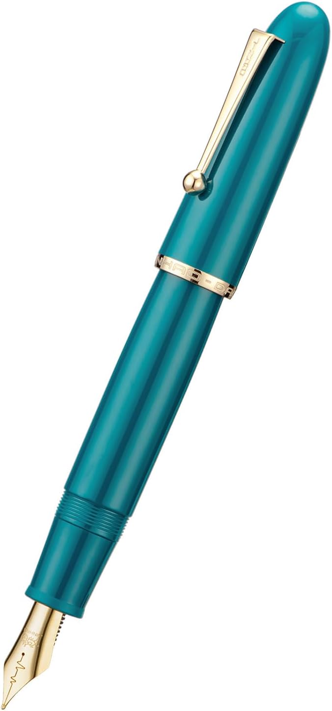 Jinhao 9019 DaDao Series Fountain Pen, Size 8 Fine Heartbeat Nib with Large Ink Converter, Lake Blue Acrylic Design Smooth Writing Pen (Gold Trim)