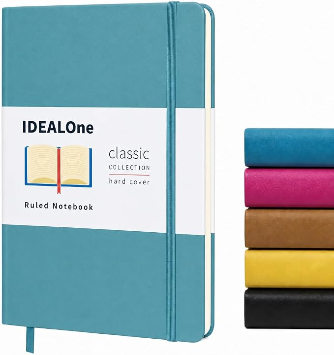 IDEALOne Hardcover Leather Journal Notebook Lined–A5 (5.7x8 inch), College ruled Journaling Notebooks,160 pages, 100GSM Thick Paper, Journal for Women,Men, Teens-Teal
