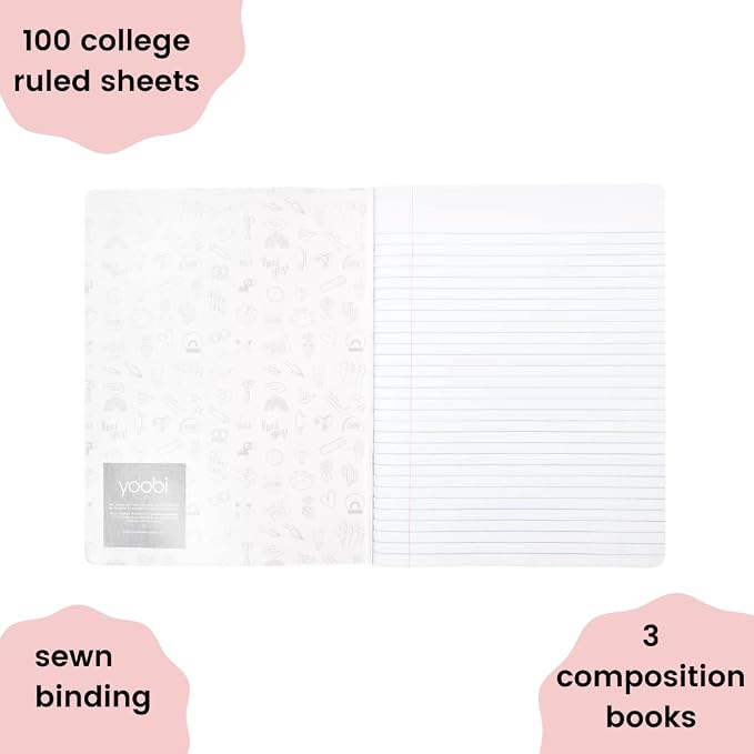 Yoobi | Composition Notebook | College Ruled Paper | Printed Variety Pack (Mint Twinkle)