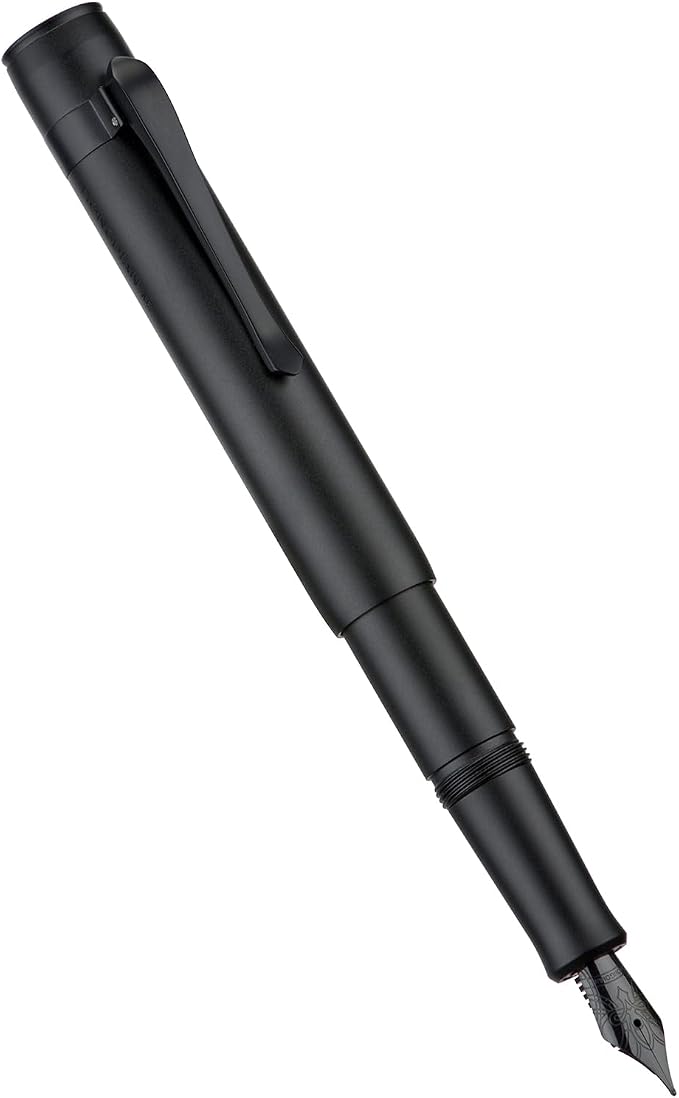 HONG DIAN M2 Black Forest Mini Fountain Pen, Fine Soft Nib & Sleek Shape Aluminium Short Pocket Travel Pen (Matte Black)