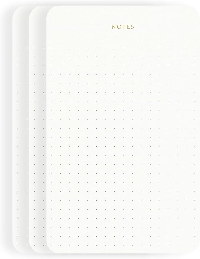 Pinesman - Elegant Desk Notepads for Professionals, Executive's Memo Pads, Minimalist, Gold Foiled, Dotted Layout, 3 Pack, 225 Sheets Total (75 Each), 6.3" x 3.9”, 95 GSM, Eco-friendly, FSC™ Certified Small Notepad