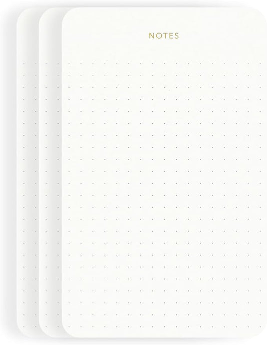 Pinesman - Elegant Desk Notepads for Professionals, Executive's Memo Pads, Minimalist, Gold Foiled, Dotted Layout, 3 Pack, 225 Sheets Total (75 Each), 6.3" x 3.9”, 95 GSM, Eco-friendly, FSC™ Certified Small Notepad