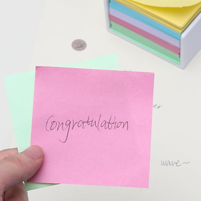 MEI YI TIAN White Memo Holder with 500 Sheets Non-Sticky Colorful Blank Memo Notes Cube Simple PS Sticky Notes Organizer Notepad Dispenser 5 Colors Memo Pads