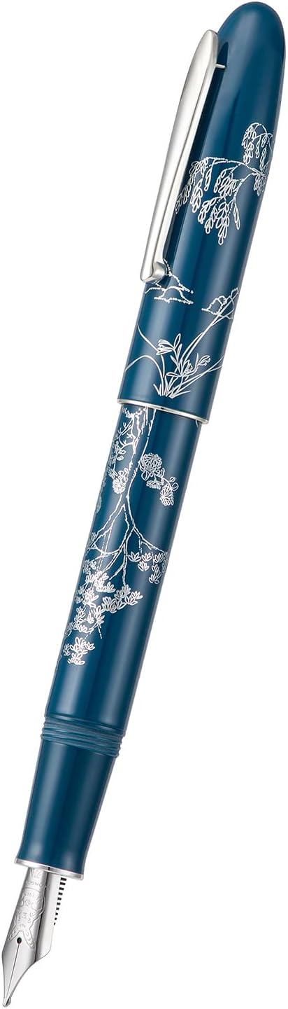 HONG DIAN N23 Blue Rabbit Fountain Pen, Iridium Extra Fine Nib Silver Trim, New Year Lucky Rabbit Carving Design, Smooth Writing Pen with Converter and Metal Pen Box Set