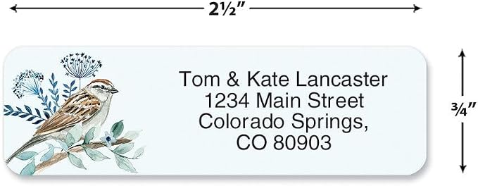 Colorful Images Birds & Flowers Rolled Personalized Return Address Mailing Labels with Dispenser, Set of 500, Small ¾ x 2½ Inch Size, Custom Self-Adhesive Sticker Roll, by Colorful Images