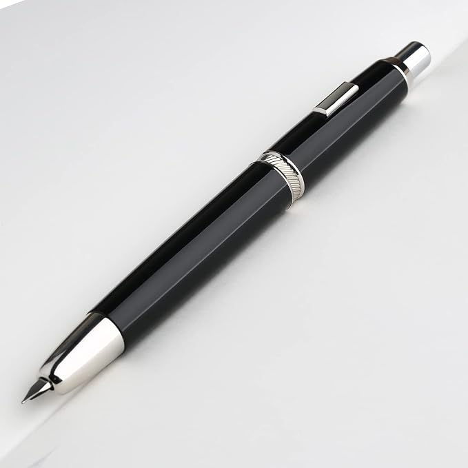 erofa Majohn A1 Press Fountain Pen with Box, Retractable Extra Fine Nib Metal Vivid Black Ink Pen with Converter for Writing (No Clip Version)