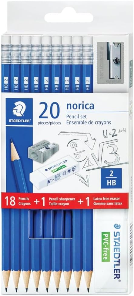 STAEDTLER Norica #2 HB Wood-Cased Pencil Set, 18 Pack, 324 Graphite Pencils | Pre Sharpened, 18 Sharpeners,18 Erasers, Break-Resistant Lead