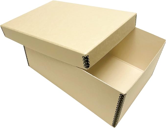 Lineco Archival Photo Card Box, Museum-Quality Storage, 5x8x12 Inch, Tan | Acid-Free with Removable Lid, Metal-Edge Corner, Bulk Storage and Preservation for Negatives, Prints, Films, Photos, Snapshot