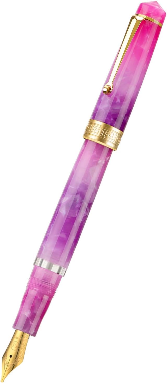 Asvine P20 Piston Fountain Pen, Stub Nib 1.1mm Calligraphy Art Drawing Gradual Purple Acrylic with Case Set